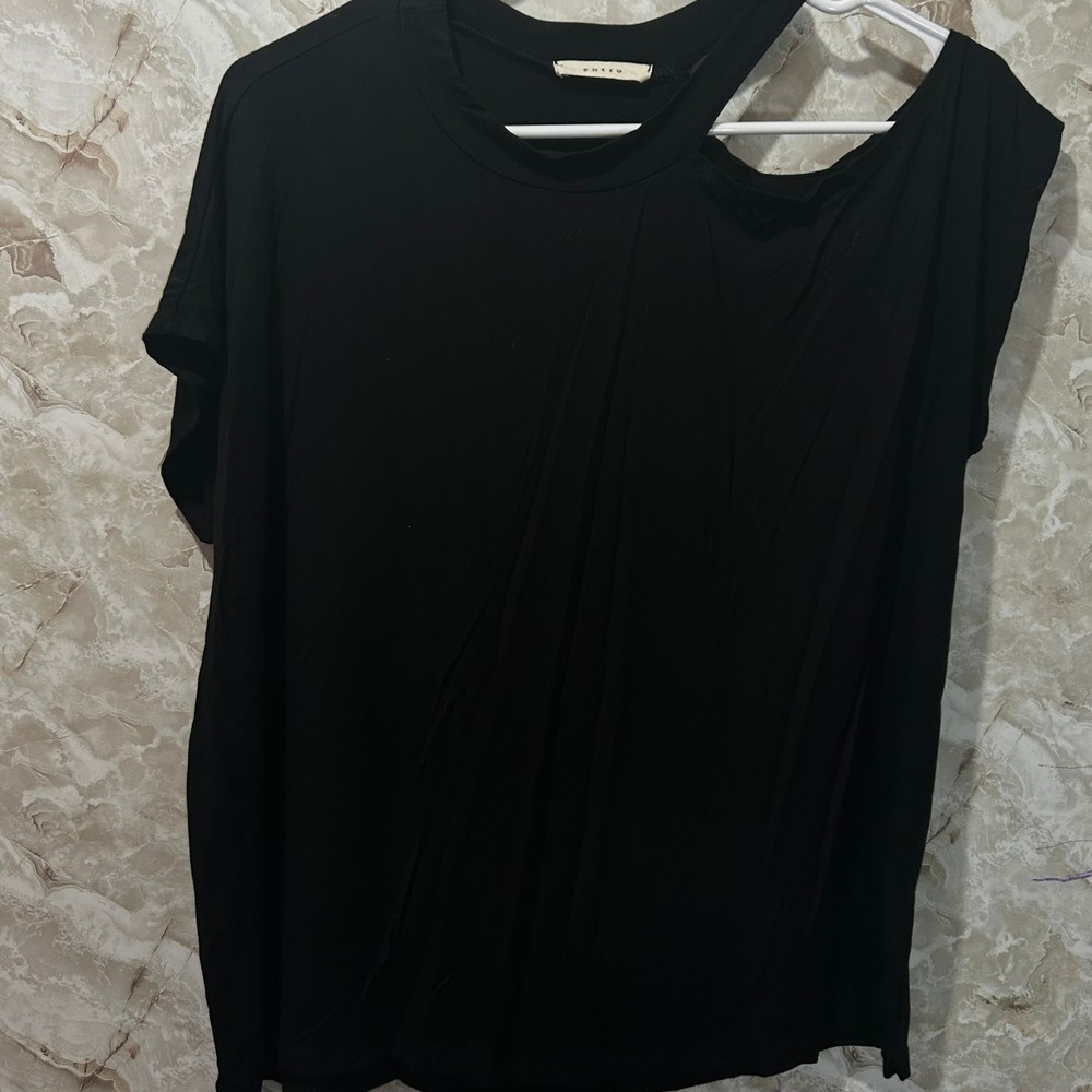 Entro Cut Out T-Shirt Short Sleeve Casual Top Everyday‎ Black Large